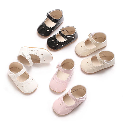 Solid Color Baby Girl Mary Jane Shoes With Soft Rubber Sole Anti Slip Spring And Autumn Princess Shoes Suitable For 0-18M Babies