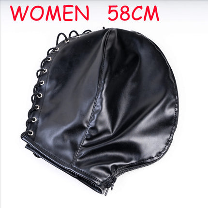 Adjustable Size Fetish Double Leather Mask with Zipper for Adult Mysterious Role Play Halloween Carnival Party Mask Hood Costume