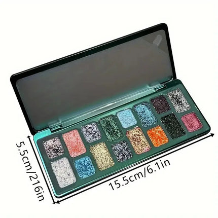 16-Color Sparkling Diamond Eyeshadow Palette-High Pigments,Metallic & Pearl Finishes,Versatile Face and Eye Makeup Kit, Matte