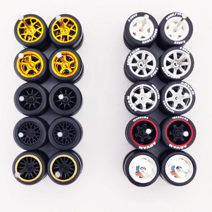 10 Sets 11/12/13/14/17mm 1/64 Alloy Car Wheels Rubber Tires W Axle for HW/Matchbox/Domeka/Evo 1:64 Car Model SUV Off Road Truck