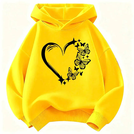 Graphic Casual Hoodies Love Heart with Butterfly Design Children's Sweatshirt Cute Hoody for Boys Girls Autumn Spring