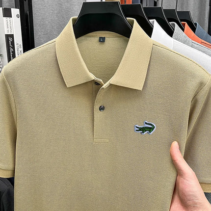 100% Cotton High-End Men New Short-Sleeved Polo Shirt Lapel Button Embroidery British Style Fashion Snug Hot-Selling Men's Wear