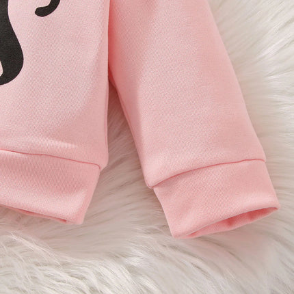 Autumn 2Pcs Baby Girls Long Sleev Printing Letter With Bow Hoodie Set For Casual Sporty Clothes For 1-3Y
