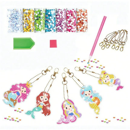 5pcs 5D Diamond Painting by Numbers Make Your Own GEM Keychains Unicorn Mermaid Arts Crafts Kids 8-12 Age Easter Basket Stuffers