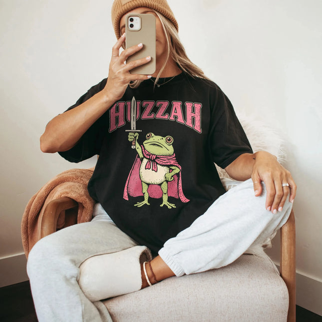 Frog Meme Shirt, Meme Comfort Colors T-Shirt, Huzzah Frog With Sword Graphic Tee, Ren Faire Shirt, Funny Renaissance Shirt