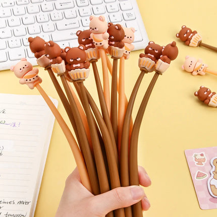 10Pcs/Lot Creative Little Bear Shaking Pens Cute Carrtoon Bear 0.5mm Black Ink Soft Gel Pen Kids School Office Stationery Gifts