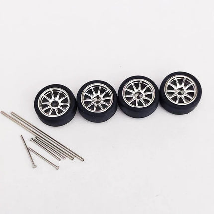 5 Sets 1/64 Alloy Car Model Tires w Shaft Wheels w 25mm Axles for Modify 1:64 Matchbox/Domeka/HW Model Cars No Need Open Chassis