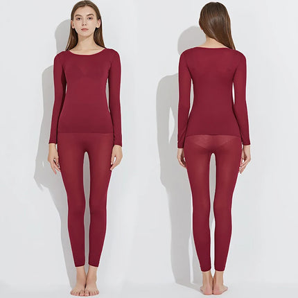 Women's Long Sleeve Underwear Ultra Thin Long Johns Crewneck Thermal Underwear Sets Warm Base Layer Underwear 2pcs Suit