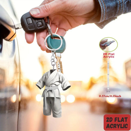 2D Karate Costume Keychain Jiu-Jitsu Themed Pendant Charms Flat Acrylic Hanging Decoration for Bags Festive Party Gift