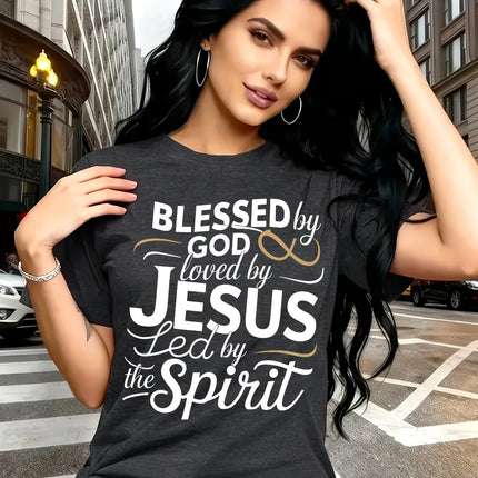 Blessed By God Loved By Jesus Women's Tee - Christian Faith Green Top