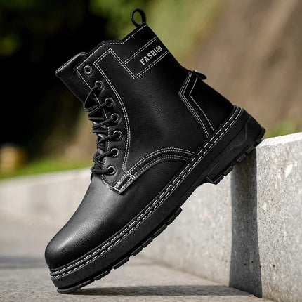 Men's High-Top Leather Combat Boots | Durable & Stylish | Work & Casual Footwear