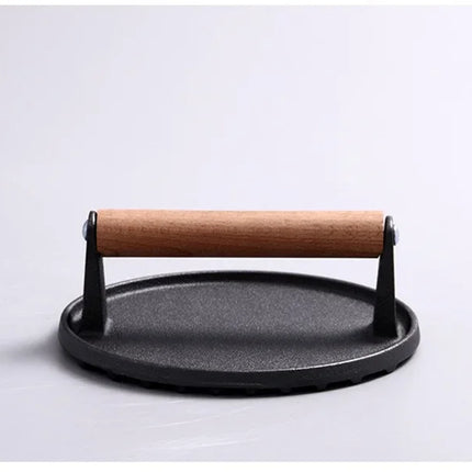 Cast Iron Steak Burger Press Round Rectangular Uncoated Heavy-Duty Meat Press with Handle for Outdoor Grill Food Cooking Tools