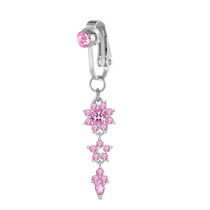 Clip On Belly Button Ring Butterfly Copper Zircon Pink Fake Belly Piercing Umbilical Navel Body Jewelry Trendy Fashion Style
