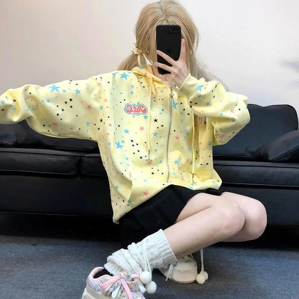 Y2k American Vintage Sweatshirts Streetwear New Spring Fashion Print Hooded Women Harajuku New Sweet Loose Casual 2000s Jacket