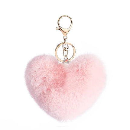 New Heart Plush Hair Ball Keychain Women Leopard Pompom Love Car Key Chain Bags Pendant Hairball Key Rings Jewelry llaveros 키링