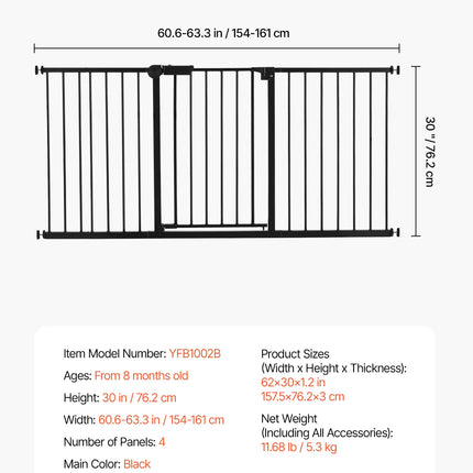 SucceBuy Baby Gate 28/30/36 Inches High Dog Gate Easy Step Walk Thru Child Pet Security Pressure Mount Kit Wall Cups Doorways