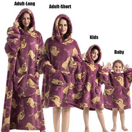 Plush Fleece Family Matching Hoodie Girl Sweatshirt Homewear Men Women Children Thick Pullover Oversize Winter Sherpa Blanket
