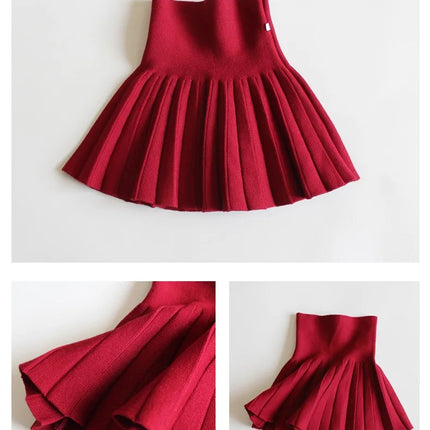1pc Girls' Knit Skirt, Baby Autumn Winter Princess Pleated Skirts, Children's Student High Waist Mini Tutu Skirts, Kids Solid Dress