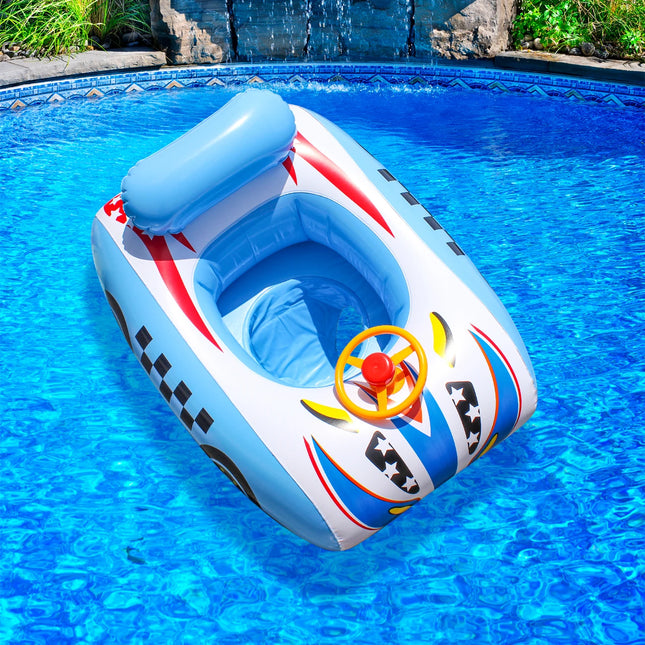 1PC Swim ring, police car design, anti-rollover toddler swim ring, inflatable boat-style float, thickened PVC baby swim ring