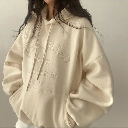 Women Plush Hooded Sweatshirt Oversized Thick Embroidery Casual Pullovers Harajuku Hip Hop Korean Loose Hoodies Sweatshirts