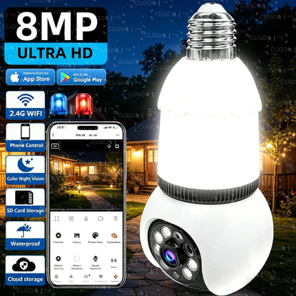 8MP E27 Bulb Lamp Camera LED Bulb Smart IP Surveillance Two-way Audio AI Auto Detect Wireless Surveillance Cameras WIFI Camera