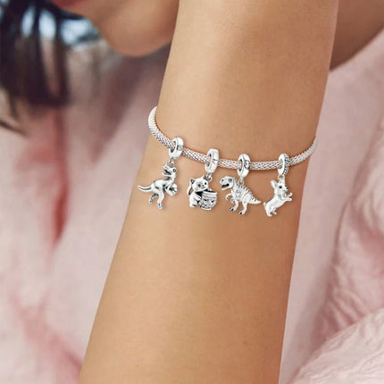 925 Sterling Silver Hedgehog Dinosaur Animal Series Spot Dog Charms Beads Fit Original Pan Bracelet High Quality DIY Jewelry
