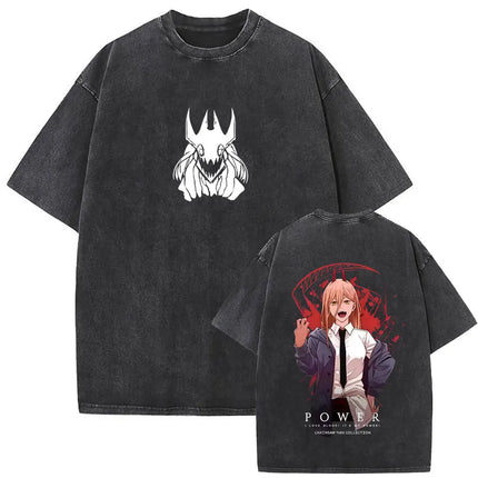 Washed Vintage Anime Chainsaw Man Makima Merch T-shirt Men Women Manga Casual Oversized T Shirts Male Retro 100% Cotton T-shirts