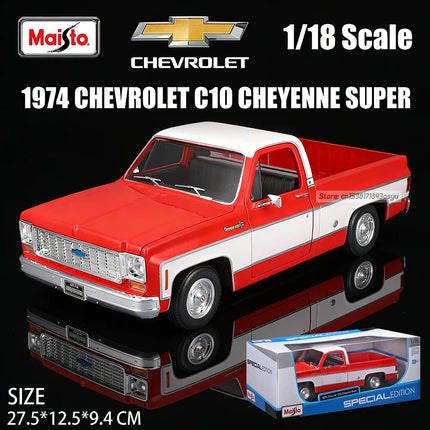 Maisto 1:18 1974 Chevrolet C10 Cheyenne Super pickup Alloy Car Model Static Die Casting Collection Gift Toy Gift Black base