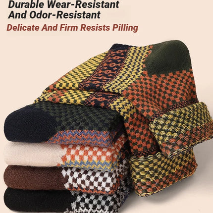 5 Pairs Winter Men's Socks Thicken Sheep's Wool Socks Warm Men Retro Style Colorful Fashion Man Socks For Snow boots