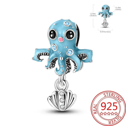 925 Sterling Silver Blue Ocean Series Beaded Charms  Pendant Fit for The Brand's DIY Bracelet Women Jewelry Girlfriend Gifts