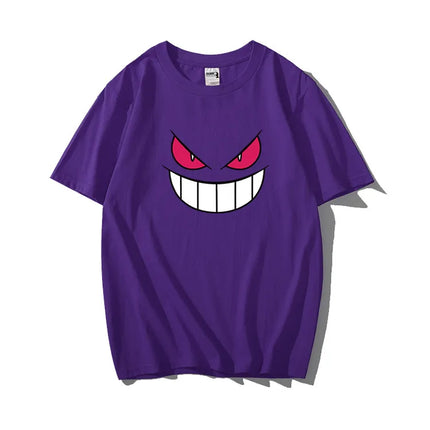 Pokémon Gengar Printing Tee Pure Cotton T-shirt Men's 2026 Summer Fashion Oversize Street Casual Y2K Tops Streetwear Clothing