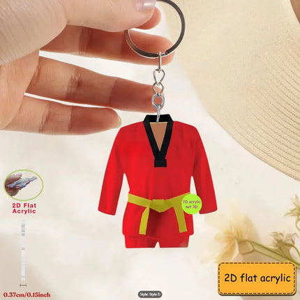 2D Karate Costume Keychain Jiu-Jitsu Themed Pendant Charms Flat Acrylic Hanging Decoration for Bags Festive Party Gift