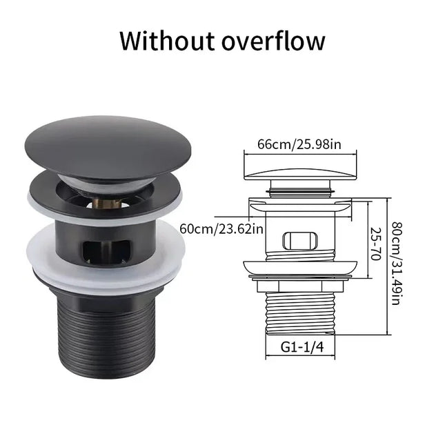 Easy-Clean Pop-Up Sink Drain with Anti-Clog Strainer and Overflow, Durable Push-Button Operation,Multifunctional Wash Basin Core