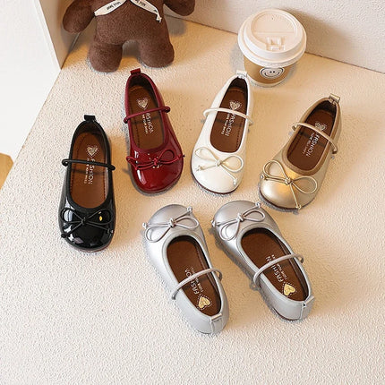 Girls' Loafer Shoes Round-toe Versatile Kids Leather Shoe Spring Autumn Bowknot New Children's Flats for Princess Ballet Fashion