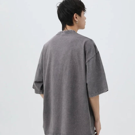 Summer men's washed T-shirt 230G pure cotton retro faded loose neutral basic short-sleeved loose fitness top