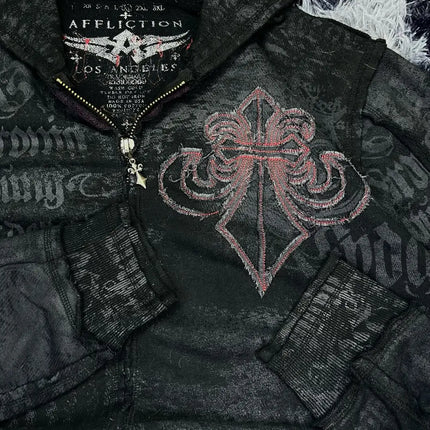 Gothic Dark style Affliction Fashion Hoodie Skull Oversize Zipper Hoodie Men Women Hip Hop Casual Sweatshirt Personality Hoodie