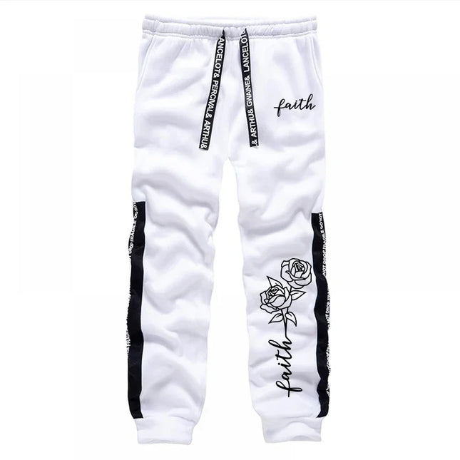 Faith Flower Print Hoodie and Sweatpants 2pcs Set Men/women Daily Casual Sports Hooded Outfit Autumn Unisex Fashion Jogging Suit