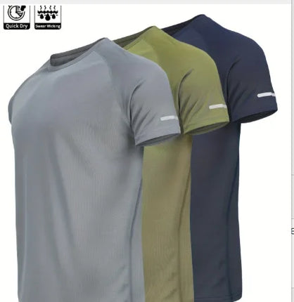 Men's Short Sleeve Sport T-shirt Quick Dry Running Blue Football Training Fitness Casual Wear Polyester Fiber round Neck T-shirt