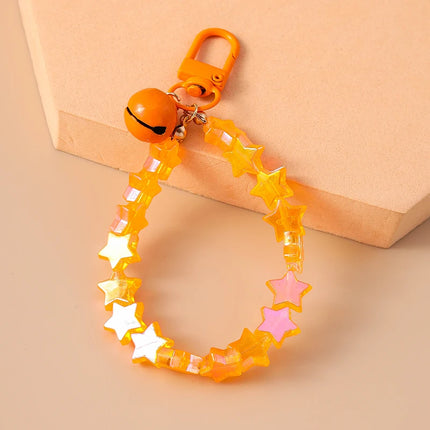 Fashion Colorful Handmade Star Beads Bracelet Bell Keychain for Car Key Women Men Handbag Pendant Keyrings DIY Jewelry Gifts