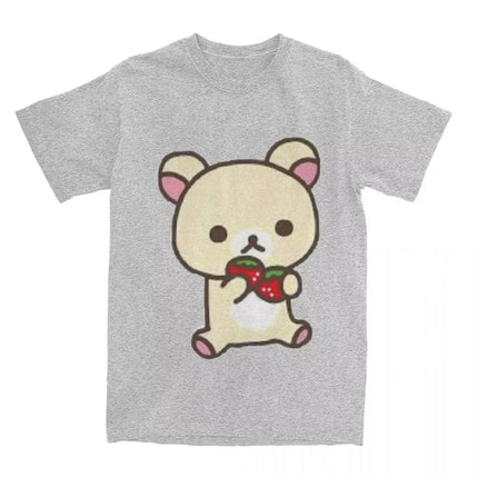 Leisure Rilakkuma Strawberries T-Shirts Women Round Collar T-Shirts Animal Bear Short Sleeve Tees Women Tops