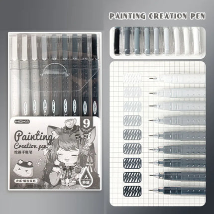9-Colors Highlighter Set Watercolor Pen Scrapbook Marker Pen Drawing Painting Graffiti Colour Pen Art Stationery