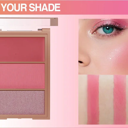 3-in-1 blusher red plate, durable, natural, easy to apply, waterproof, smooth and matte texture to create a perfect makeup