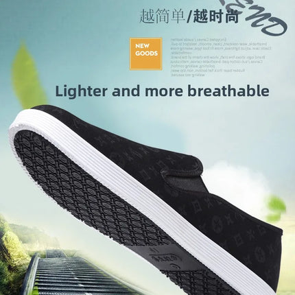 Low-Top Men's Shoes Chinese Style Soft Bottom Driving Shoes Breathable Casual Loafers Flat Heel Slip-On Canvas Shoes