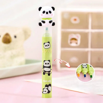 3 in 1 Cute Panda Highlighter Pen Creative Colorful Marker Pen Multifunction 3 Layer Splicing Diy Color Ledger Pen School Office