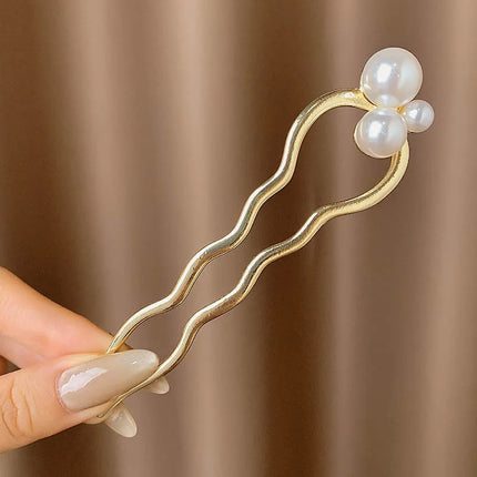 Hair Stick Alloy Bun Maker for Thick Hair Women 4-Prong U-Shape Quick Updo Tool Non-Slip Vintage Hairpin Boho Bridal Accessories