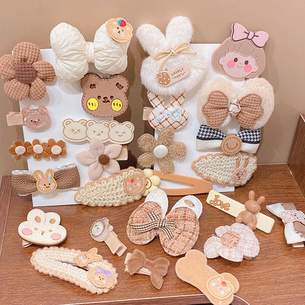 Milk Coffee Kids Hairpins Set Cute Bear Rabbit Bow Princess Girl Hair Clips Korean Headwear for Girl Kids Hair Accessory