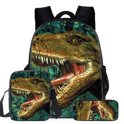 Classic Popular Cartoon Dinosaur 3D Printed 3pcs/Set pupil School Bags Laptop Daypack Backpack Inclined shoulder bag Pencil Case