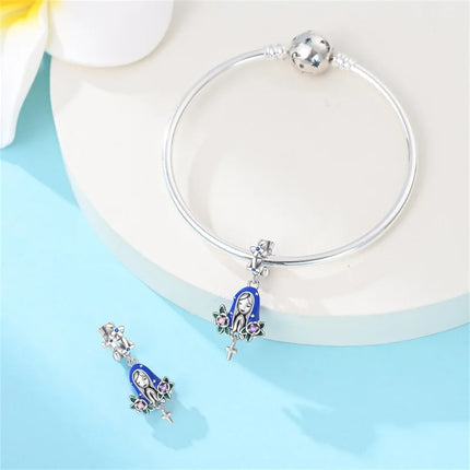 Original New 925 Sterling Silver Prayer Virgin Mary Charms Beads Fit Necklace Bracelet Accessory DIY Jewelry For Women Gift