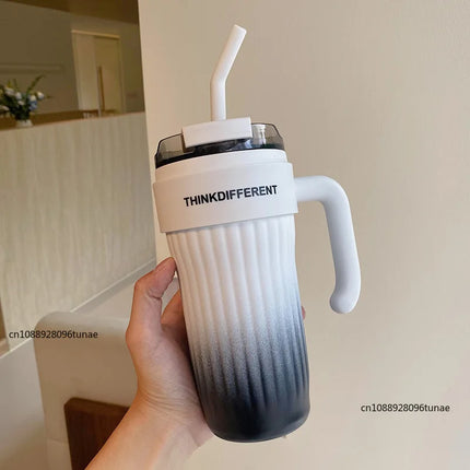 860ML Coffee Cup Outdoor Thermo Water Bottle With Straw Stainless Steel Tumbler Car Thermal Mug Keeps Cold and Heat Vacuum Flask