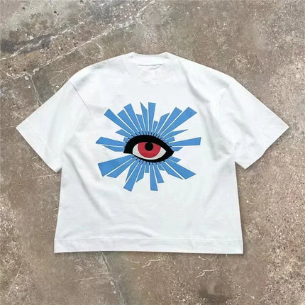 Summer 2025SS Puff Print House Of Errors Eye Logo Tee  Women T-shirt High Street Vintage Black Short Sleeve Cotton Casual Tops